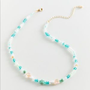 NWT Urban Outfitters Mac Beaded Heart and Star Blue/Green Short Choker Necklace